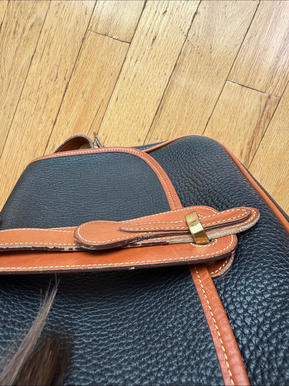 Dooney & Bourke Black with Tan Trim Pebbled Leather Crossbody - Picture 8 of 13